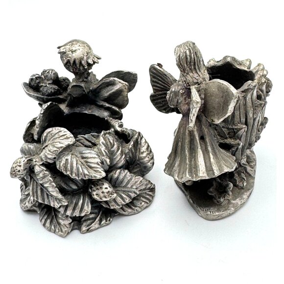 Candlestick Holder Pewter Fairies Set of 2 Butterflies Flowers Vintage Taiwan - Picture 10 of 12